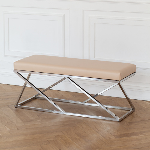 Банкетка ZUMA, н/ж сталь, экокожа Light Beige, 110*40*45 фото 2