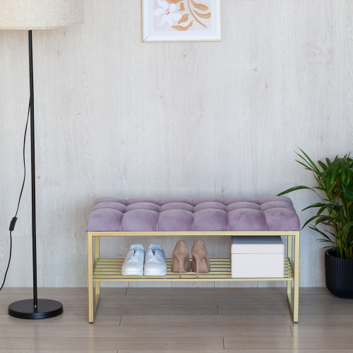 Банкетка RUBY MINI, золотой, Dusty Pink, каретная стяжка, 85*40*45