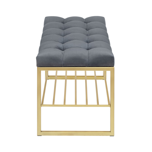 Банкетка RUBY MINI, золотая, обивка Mouse Grey, каретная стяжка, 85*40*45 фото 8