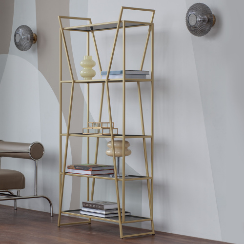 Стеллаж OSLO MINI, золотой, тонированное стекло, 80*33*171 фото 2