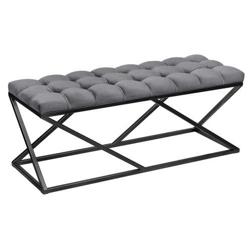 Банкетка ZUMA, черная, обивка Mouse Grey, каретная стяжка, 110*40*45 фото 4