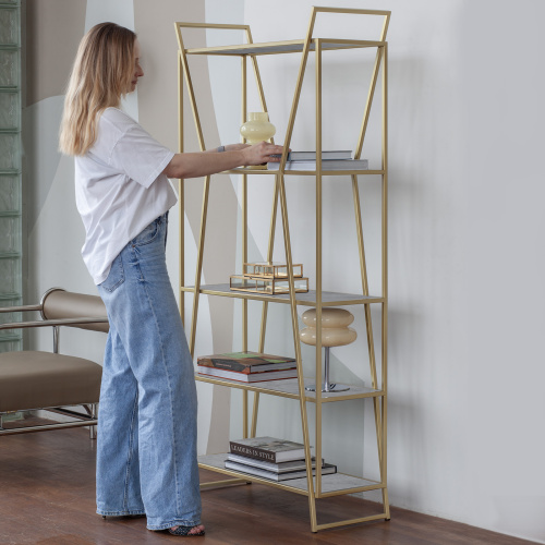 Стеллаж OSLO MINI, золотой, ЛДСП Бетон светлый, 80*33*171 фото 3
