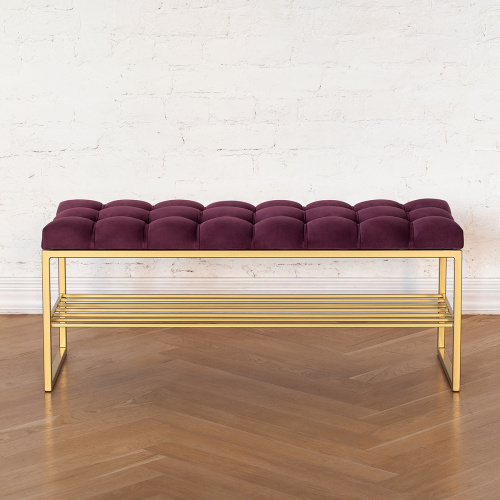 Банкетка RUBY, золотая, Marsala, каретная стяжка, 110*40*45
