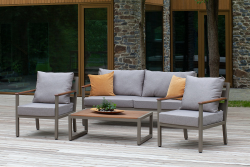 Диван уличный SANTORINI, алюминий PECAN, рогожка BAHAMA ASH, дерево фото 3