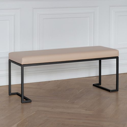 Банкетка OMEGA, черная, экокожа Light Beige, 110*40*45 фото 2