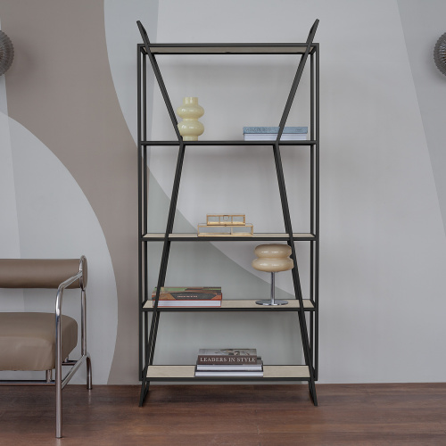 Стеллаж OSLO MINI, черный, керамика Ivory, 80*33*171 фото 2