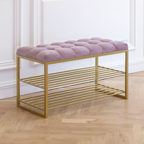 Обувница GARDA, золотой, Dusty Pink, каретная стяжка, 85*40*52