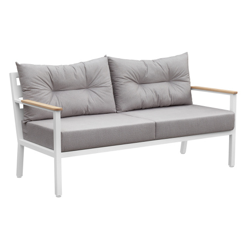 Диван уличный SANTORINI, алюминий белый, светло-серая рогожка, дерево фото 7