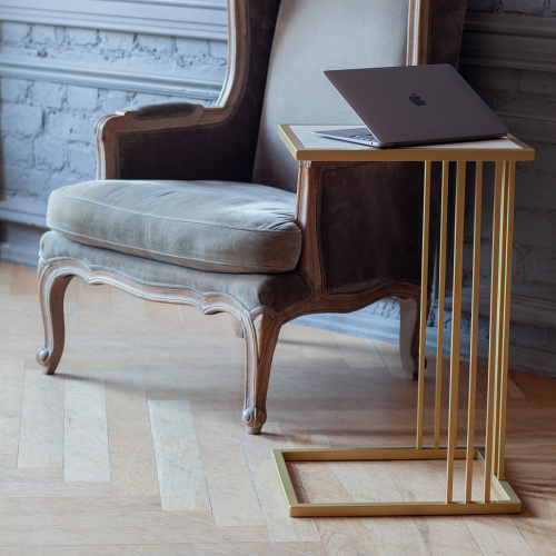 Cтолик кофейный приставной SOHO, золотой, столешница керамика Ivory, 36,5*43*67