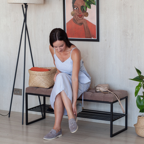 Банкетка RUBY, черная, Mocco, каретная стяжка, 110*40*45 фото 3