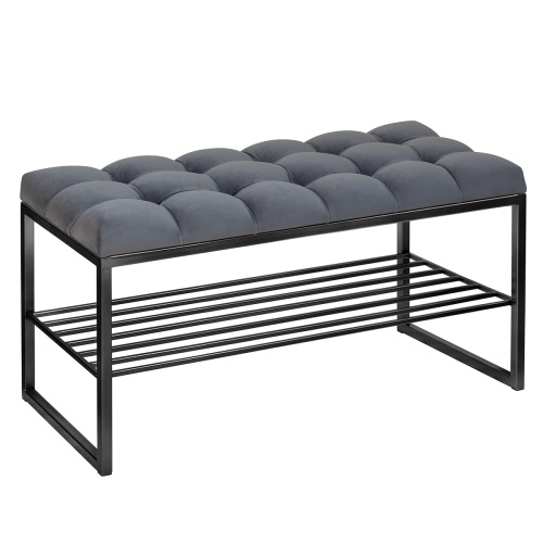 Банкетка RUBY MINI, черная, обивка Mouse Grey, каретная стяжка, 85*40*45 фото 6