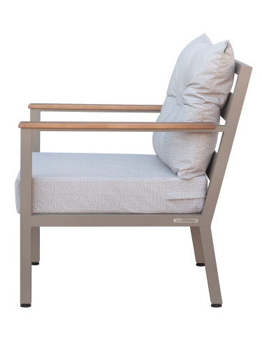 Кресло уличное SANTORINI, алюминий цвет PECAN, подушки рогожка BAHAMA LINEN, дерево фото 4