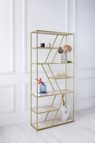Стеллаж ARNETTA, золотой, полки керамика слоновая кость, 90*30*192 фото 2