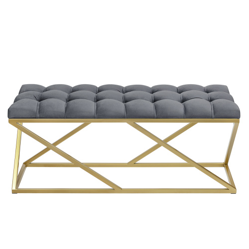 Банкетка ZUMA, золотая, обивка Mouse Grey, каретная стяжка, 110*40*45 фото 4