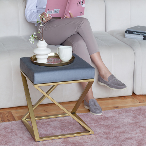 Пуф Chelsea, золотой, Light Blue, 40*40*45 фото 4