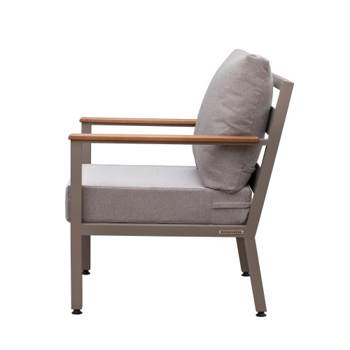 Кресло уличное SANTORINI, алюминий цвет PECAN, подушки рогожка BAHAMA ASH, дерево фото 14
