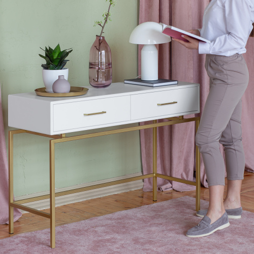 Консоль KARIN, золотая, МДФ SNOW WHITE, 110*40*80 фото 2