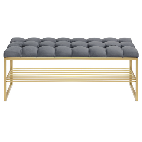 Банкетка RUBY, золотая, обивка Mouse Grey, каретная стяжка, 110*40*45 фото 6