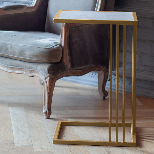 Cтолик кофейный приставной SOHO, золотой, столешница керамика Ivory, 36,5*43*67 фото 3