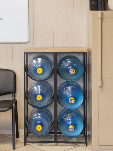 Подставка для 6 бутылок со столиком из дуба, черная фото 9