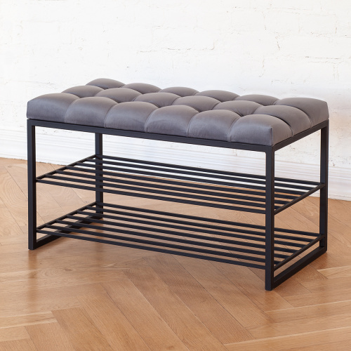 Обувница GARDA, черная, Mouse Grey, каретная стяжка, 85*40*52