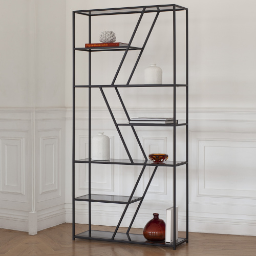 Стеллаж ARNETTA, черный, тонированное стекло, 90*30*192 фото 2