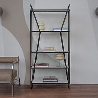 Стеллаж OSLO MINI, черный, ЛДСП Бетон светлый, 80*33*171