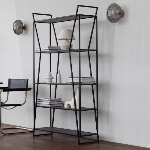 Стеллаж OSLO, черный, ЛДСП Бетон темный, 100*33*171 фото 2