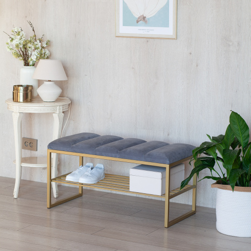 Банкетка RUBY MINI, золотая, Light Blue, Bulon, 85*40*43,5 фото 2