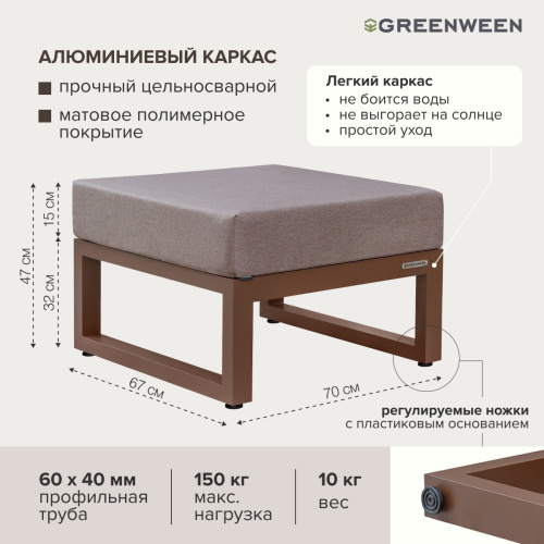 Набор садовой мебели CAPRI / 4 предмета: 2 кресла, столик, пуф / коричневый алюминиевый каркас, коричневый текстиль фото 13