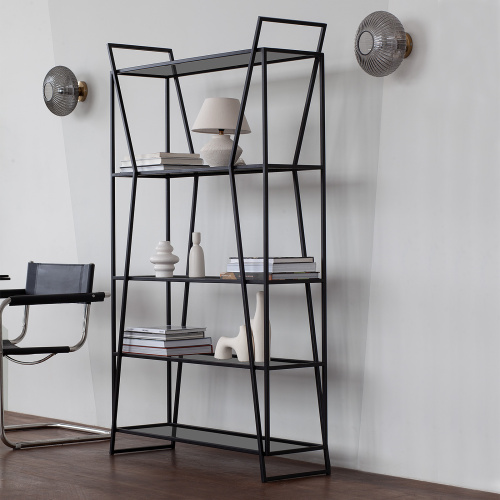 Стеллаж OSLO, черный, тонированное стекло, 100*33*171 фото 2