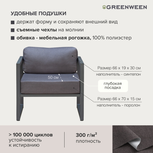 Кресло уличное MALTA, алюминий серый, коричневая рогожка 76*75*66 фото 5