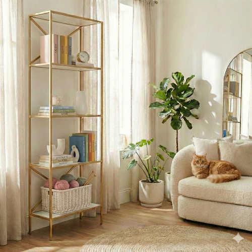 Стеллаж KARIN, золотой, ЛДСП Белый фото 5