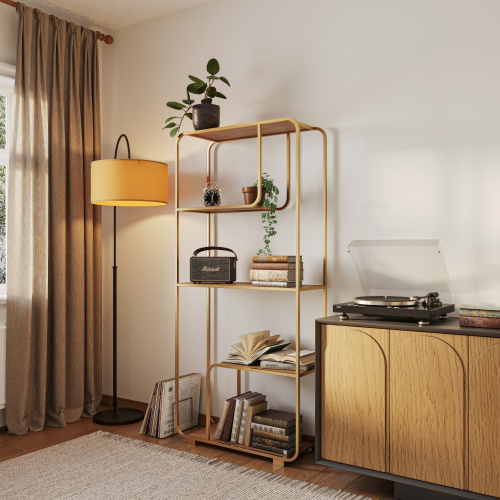 Стеллаж SIENA, золотой, ЛДСП Робиния, 80*30*173 фото 3