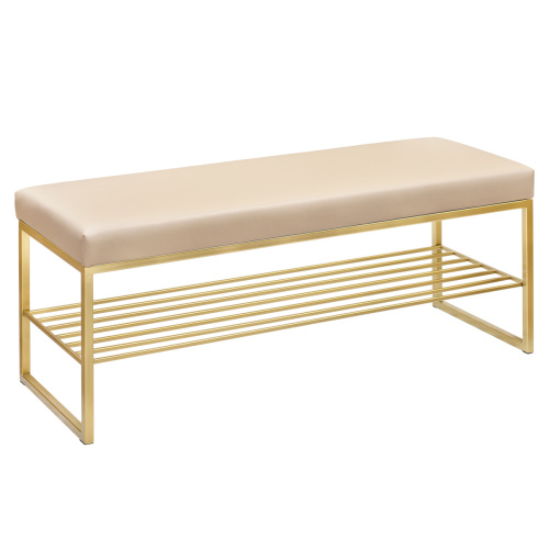 Банкетка RUBY, золотая, экокожа Light Beige, 110*40*45 фото 2