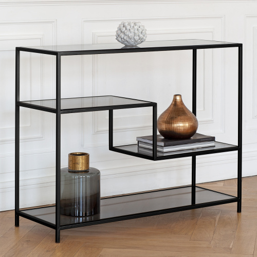 Консоль JAQLENE, черная, тонированное стекло, 100*35*81