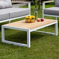 Cтол уличный журнальный SANTORINI, алюминий белый, дерево, 108,5*65*36,5