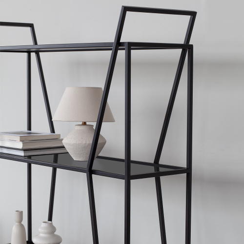 Стеллаж OSLO, черный, тонированное стекло, 100*33*171 фото 4