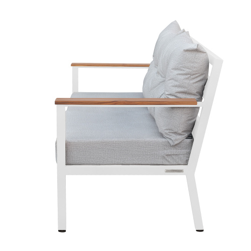 Диван уличный SANTORINI, алюминий белый, бежево-серая рогожка, тик фото 3