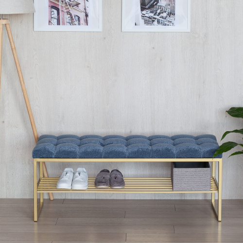 Банкетка RUBY, золотая, Steel Blue, каретная стяжка, 110*40*45