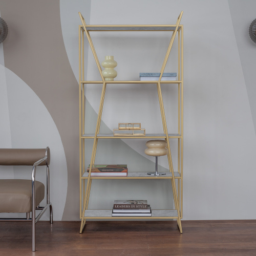 Стеллаж OSLO MINI, золотой, ЛДСП Бетон светлый, 80*33*171