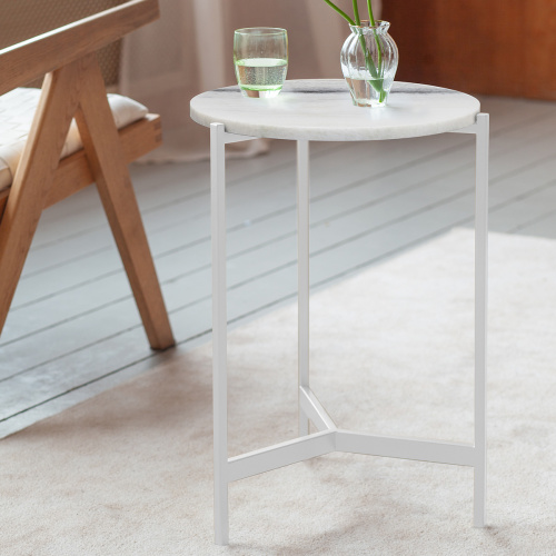 Столик кофейный ODRI, белый/мрамор, 43,5*43,5*60,5