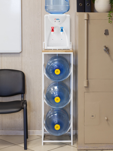 Подставка для 3 бутылок со столиком из дуба и с колесами, белая фото 10