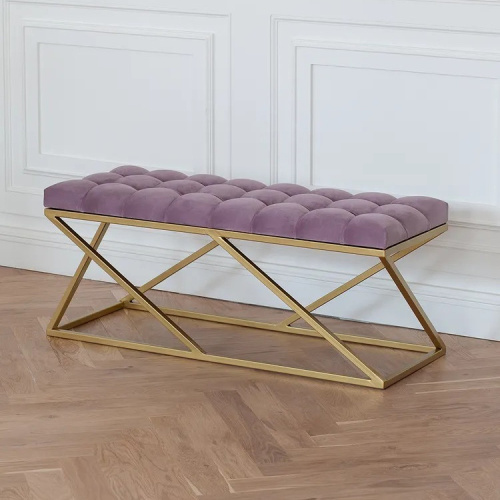 Банкетка ZUMA, золотая, Dusty Pink, каретная стяжка, 110*40*45