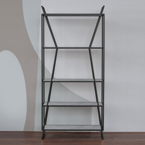 Стеллаж OSLO MINI, черный, ЛДСП Бетон светлый, 80*33*171 фото 6