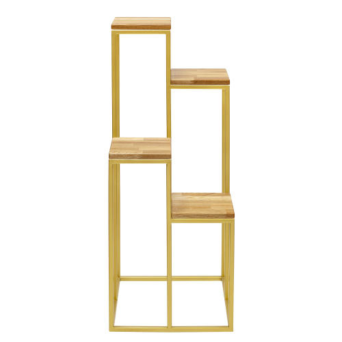 Столик подставка для цветов TORI, под 4 кашпо, золотой, столешницы дуб, 40*40*100 фото 4