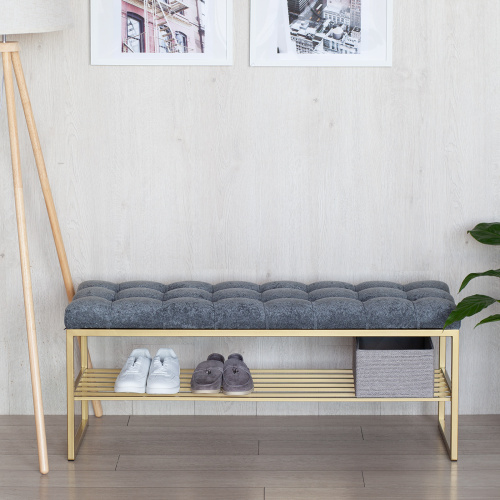 Банкетка RUBY, золотая, Steel Grey, каретная стяжка, 110*40*45