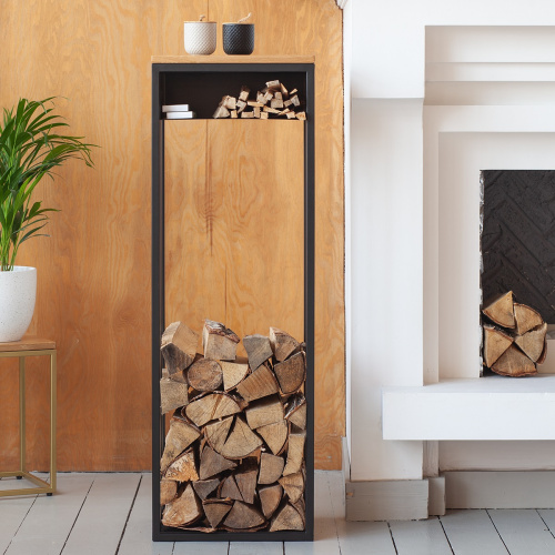 Дровница SOHO с полкой, черная, столешница дерево, 40*30*120
