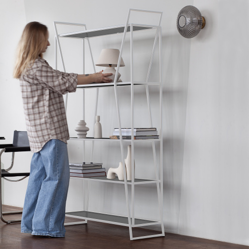 Стеллаж OSLO, белый, тонированное стекло, 100*33*171 фото 3