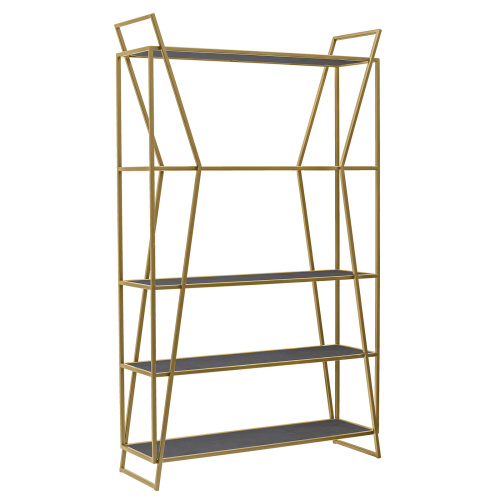 Стеллаж OSLO, золотой, ЛДСП Бетон темный, 100*33*171 фото 10